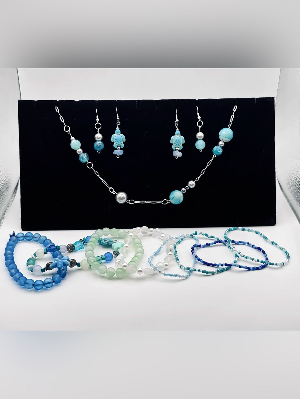 Coastal Boho 11 Piece Jewelry Bundle - 8 Bracelets, 2 Earrings, 1 Necklace